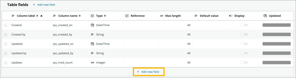 Table In Field Dynamics NAV Development: Adding A Simple Field To A