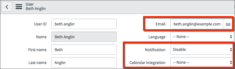 User record notification settings