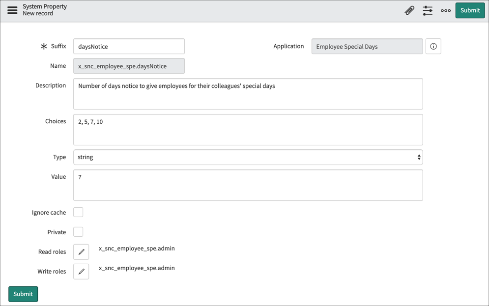 Create Application Properties | ServiceNow Developer