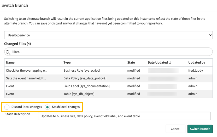 Stashing Changes ServiceNow Developers