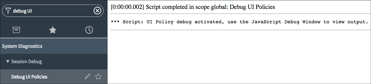 UI Policy Debugging enabled.
