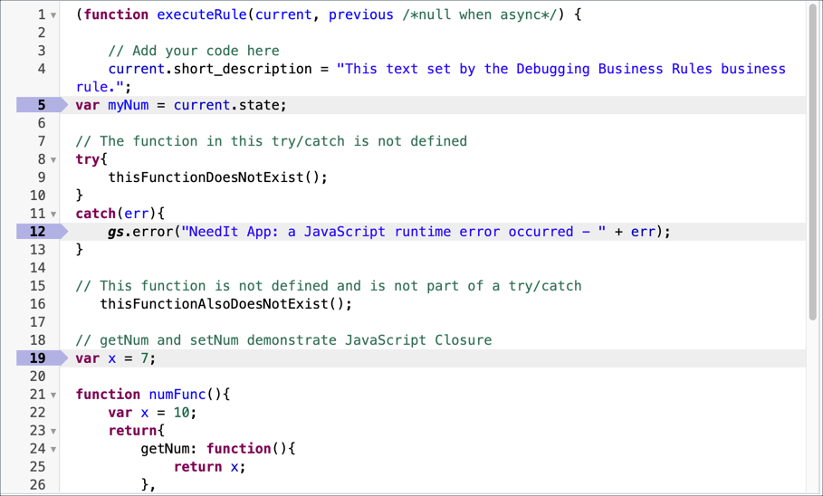 Exercise: JavaScript Debugger | ServiceNow Developers