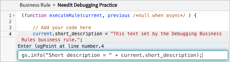 Exercise: JavaScript Debugger | ServiceNow Developers