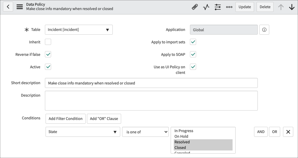 Using Data Policies | ServiceNow Developer