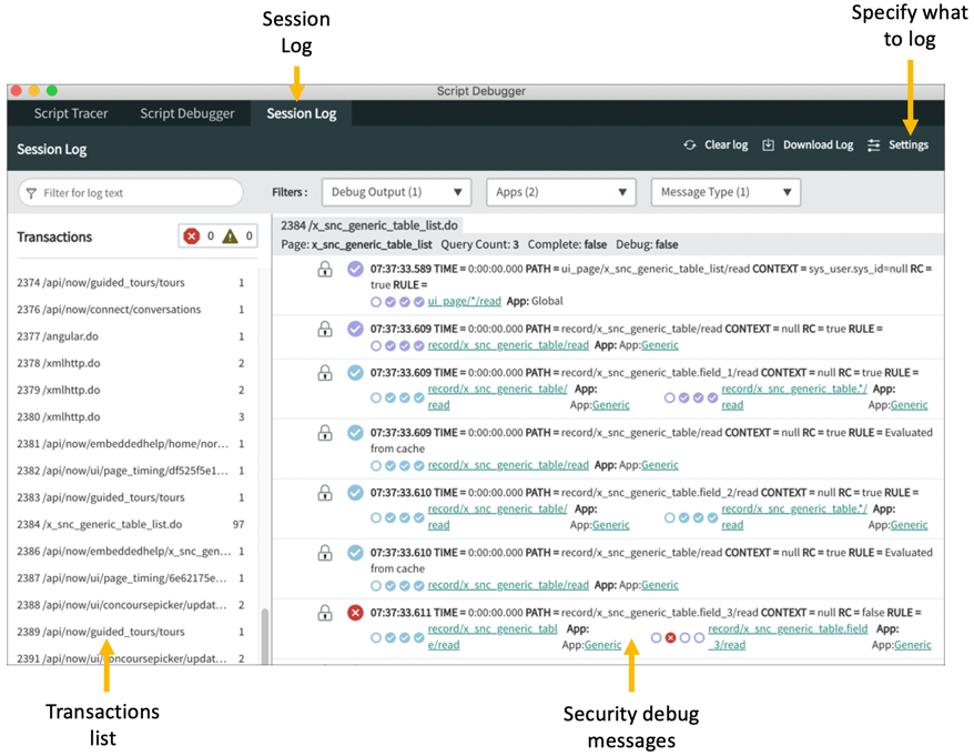 Debugging Access Controls - Session Log | ServiceNow Developers