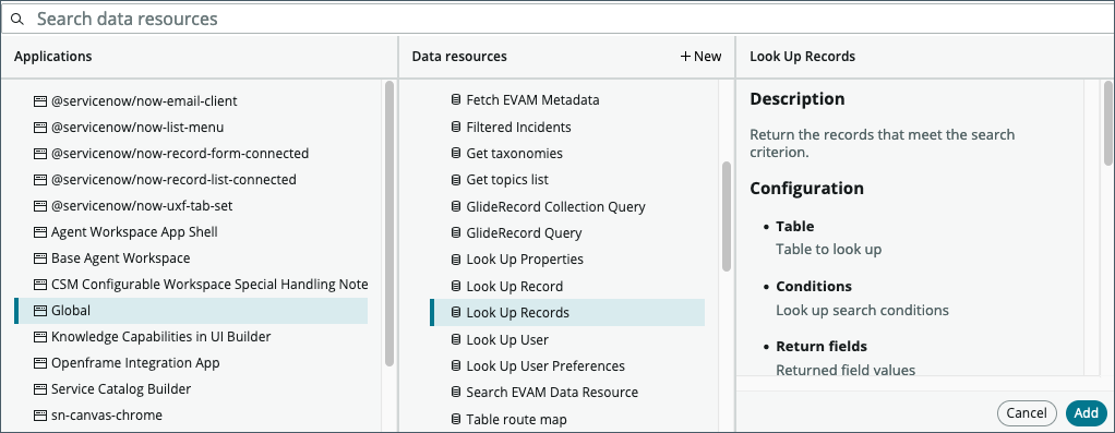 Adding Data Resources to a Page | ServiceNow Developer