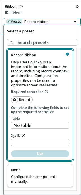 Ribbon component setup | ServiceNow Developers